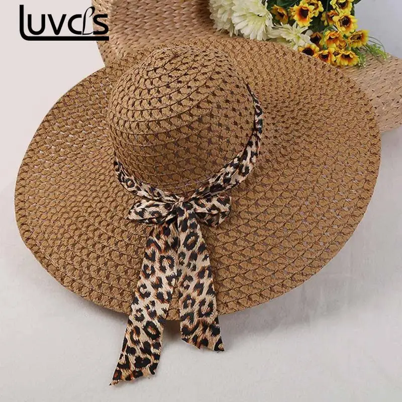 LUVCLS النساء قبعات صيفية أزياء قبعة للشاطئ سيدة ديربي قبعة واسعة بريم مرن طية الصيف بوهيميا الشمس سترو قبعة Chapeu Feminino