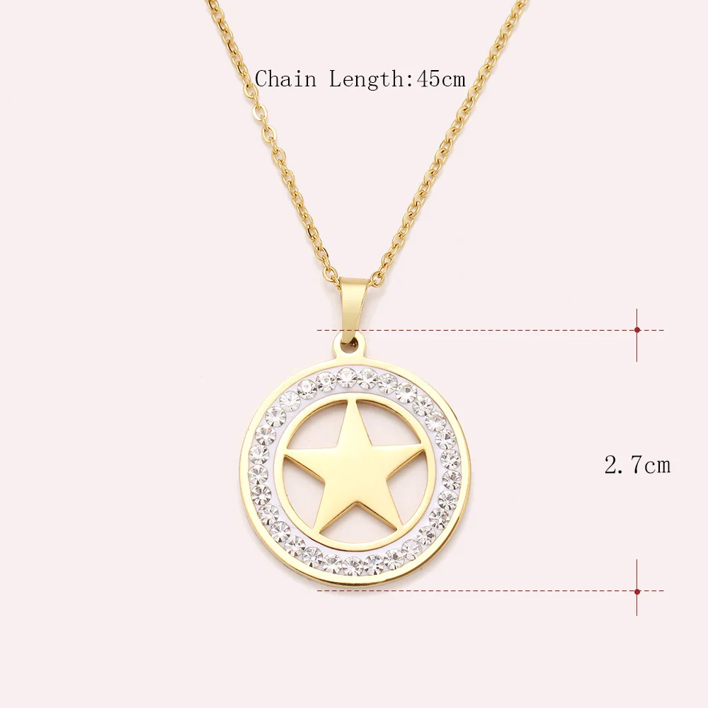 Cacana Stainless Steel Crystal Round Pendants Necklace Women Jewelry Pentagram Trendy Necklaces  Donot Fade Valentine's Day Gift (3)
