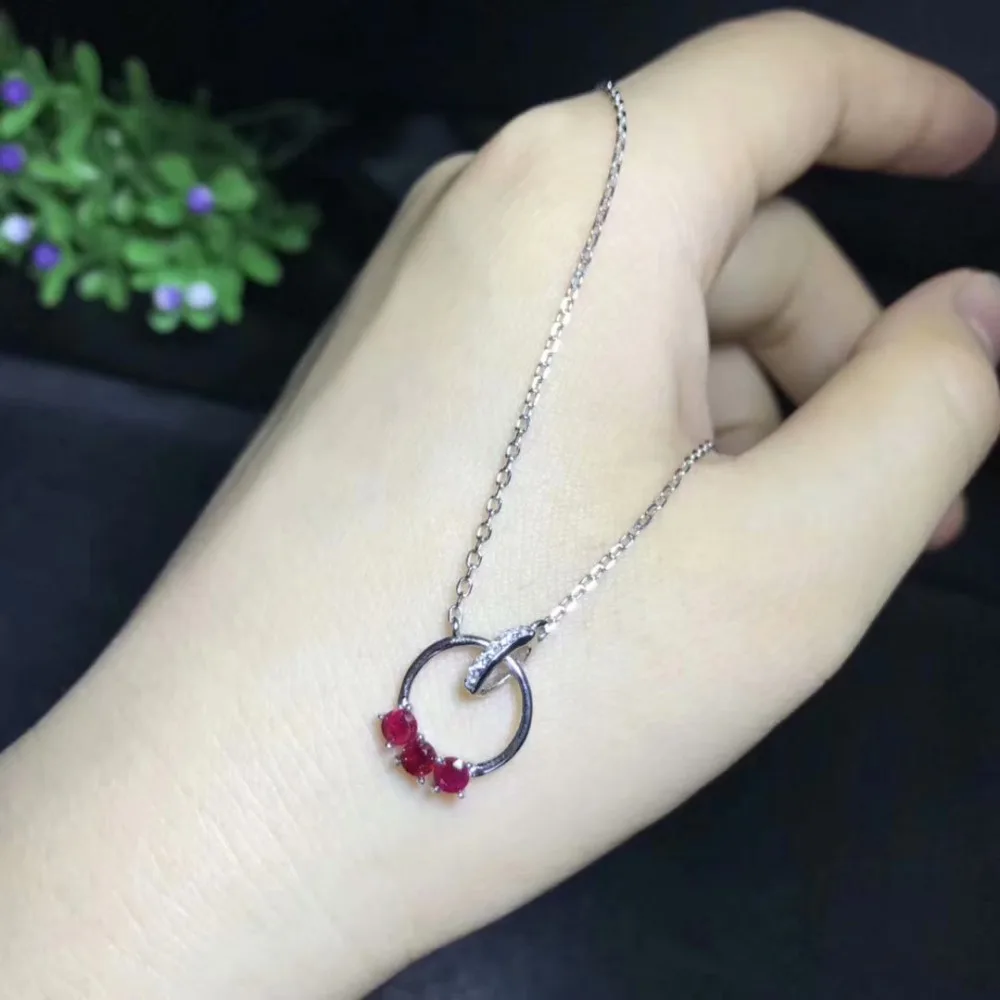  Collier pendentif rubis rouge naturel S925 en argent sterling collier de pierres précieuses naturel