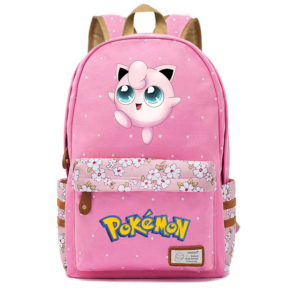 Новая популярная школьная сумка Kawaii Jigglypuff Psyduck Meowth в горошек для мальчиков и девочек, женская сумка, школьная сумка для подростков, Холщовый женский рюкзак - Цвет: 703CHK-12