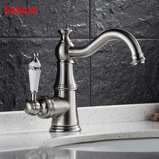 European Rotating Blue White Porcelain Handle Bathroom Faucet