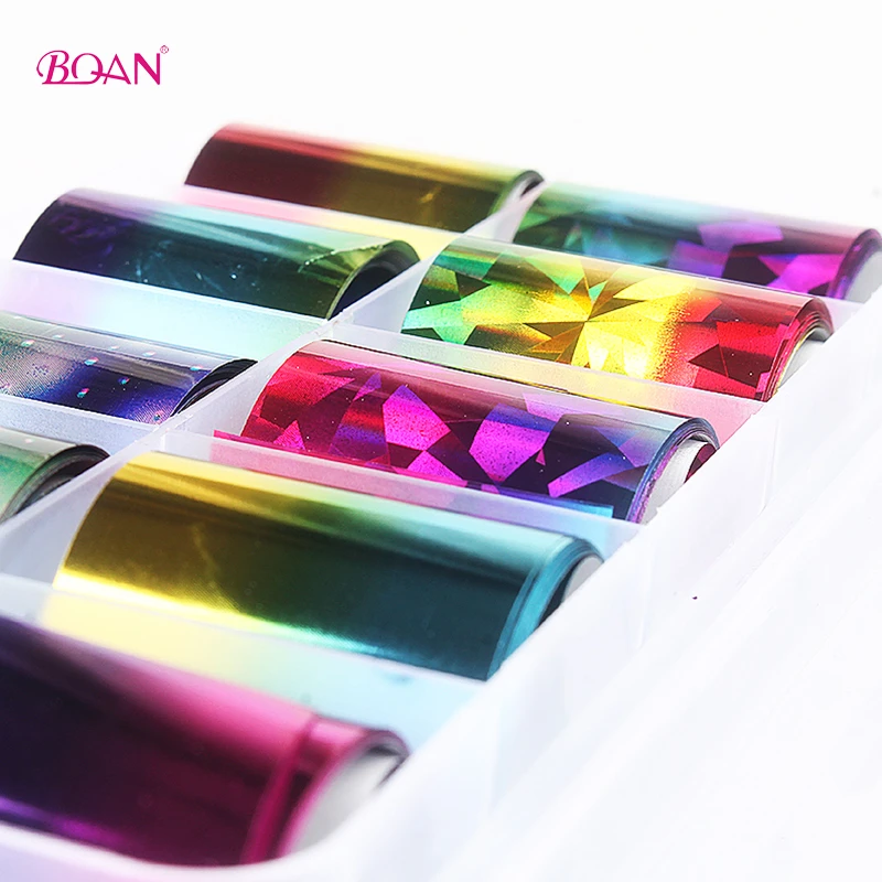 

BQAN 10 Box 2.5*50cm Colorful Nail Art Decal Laser Starry Sky Foil Stickers Transfer 3D DIY Nail Tips for Nail Decorations