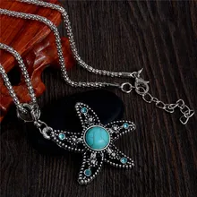 QCOOLJLY Новая акция богемный Vintae Морская звезда форма привлекательный кулон натуральный камень женский свитер ожерелье