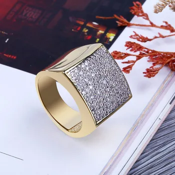

Hip Hop Bling Square Iced Out Copper Rhinestone Zircon Cz Zircon Ring For Women Men Jewelry Dropshipping 7-11Size