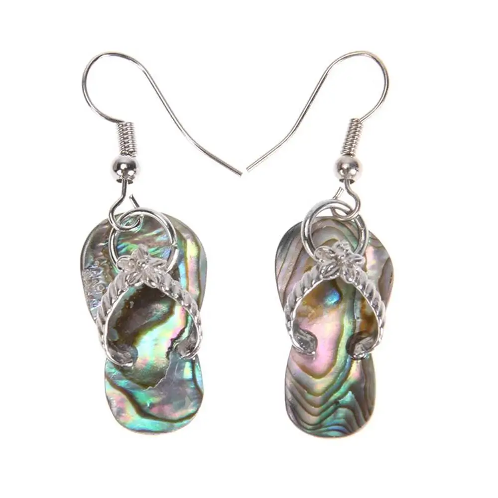 

Girl Sweet Earring Charm Natural Colorful Abalone Shell And Crystal Stone Slippers Shape Dangle Hook Silver Plated Earring 1pair