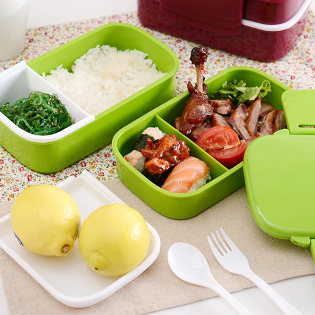 Экологичный японский стиль двухъярусный набор посуды PP милый Контейнер для завтраков посуда микроволновая печь Bento Контейнер для обедов кухня
