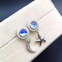 Серьги-капли с натуральным лунным камнем, серебро 925, серьги с натуральным синим драгоценным камнем, женские модные вечерние серьги-капли с Луной