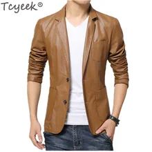 Tcyeek/Весенняя Новая модная куртка из искусственной кожи для мужчин; цвет черный, коричневый; однотонные мужские s; искусственная кожа; casaco; Молодежный облегающий jaqueta couro masculina HH023