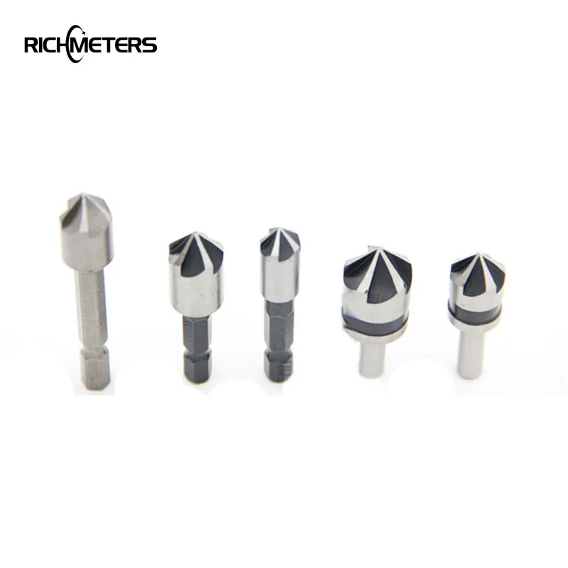 5pcs boring drill Five edged woodworking hole Quick guided chamfering