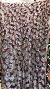 

David-4.2202 Hot selling african sequins lace fabric tessel fringel embroidered tulle mesh lace fabric