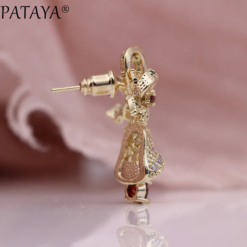 PATAYA, подарок на год, разноцветные колокольчики, серьги-гвоздики для женщин, роскошные свадебные украшения, 585 розовое золото, натуральные длинные серьги из циркония