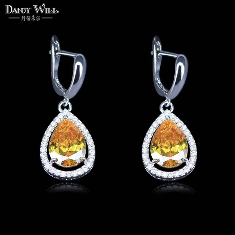 

Classic Top Quality Silver Color Polished Hoop Ear Jewelry Green CZ Crystal Big Pear Cut Drop Women Earrings For Wedding Party