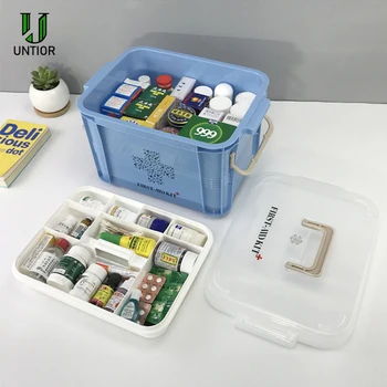 

UNTIOR Plastic Medical First Aid Kit Multi-layer with Handle Drugs Organizer Boxes Portable Seal Household Medical Storage Box
