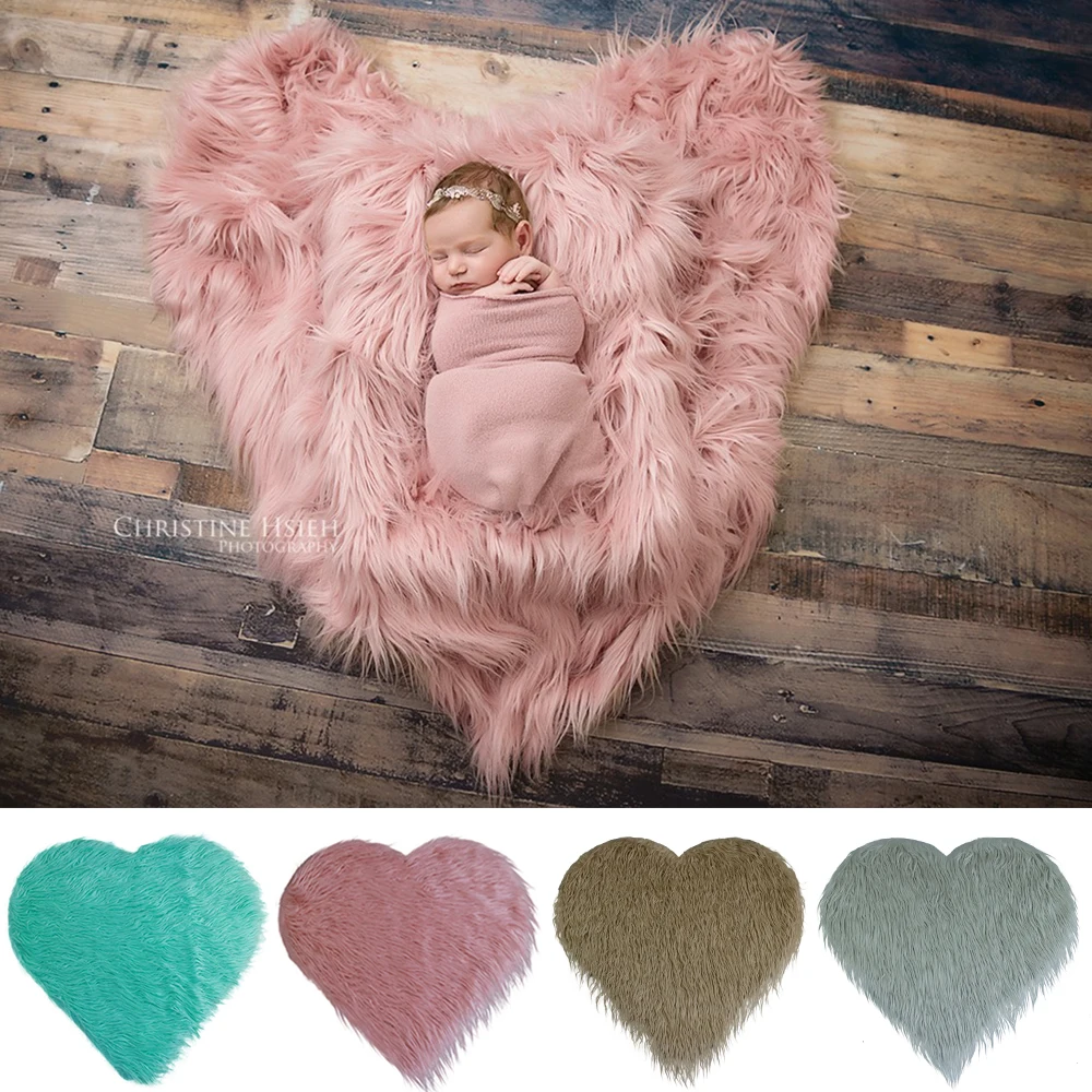 

D&J Heart Love Shaped Faux Fur Blanket for Baby Photography Prop Basket Cushion Filler Photography Shoot Blankets Photo Props