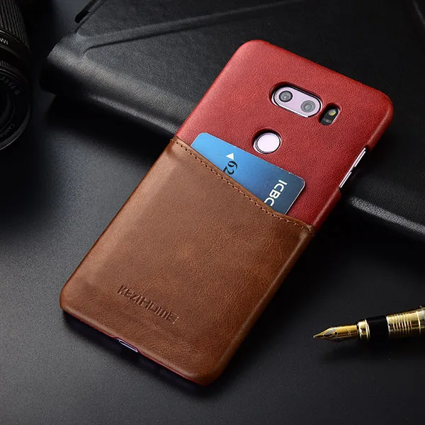 Чехол для LG V30 V30+ KEZiHOME, роскошная натуральная кожа, хит-цвет, жесткая задняя крышка в деловом стиле, с карманом для карт, для LG V35 V30S funda - Цвет: red