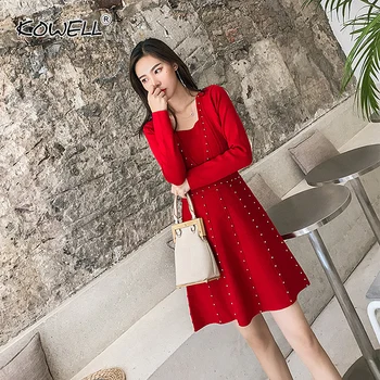 

Autumn And Winter Women Knitwear Cotton Dress Diamonds Sexy Mini A-Line Sweater Dress Long Sleeve Dress Vestidos De Fiesta