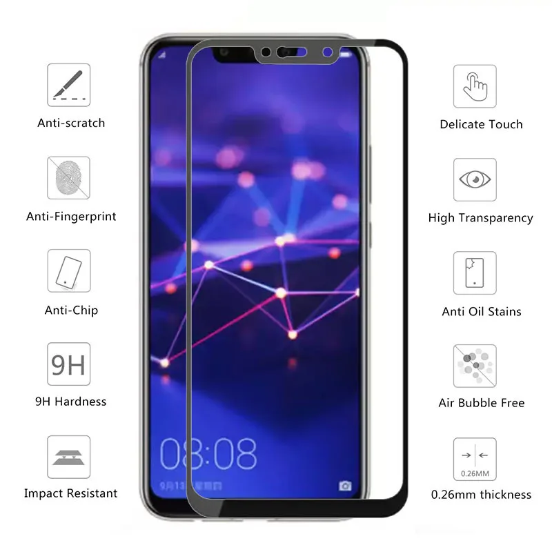 

Tempered Glass For Huawei Mate 20 Lite Case Full Cover Screen Protector Protective Safety Tremp On Made Matte 20 Light 6.3