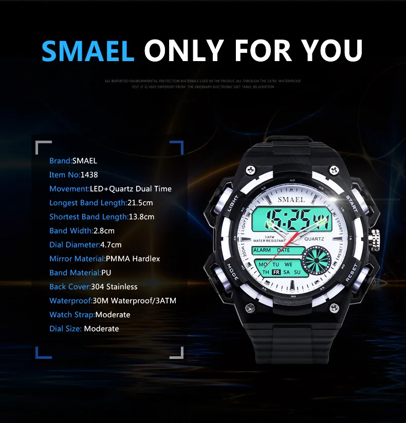 Top Brand Watches For Men Waterproof Sshock White Watch Big Dial Digital1438 Quartz Digital Relojmujer Fashion Army Sport