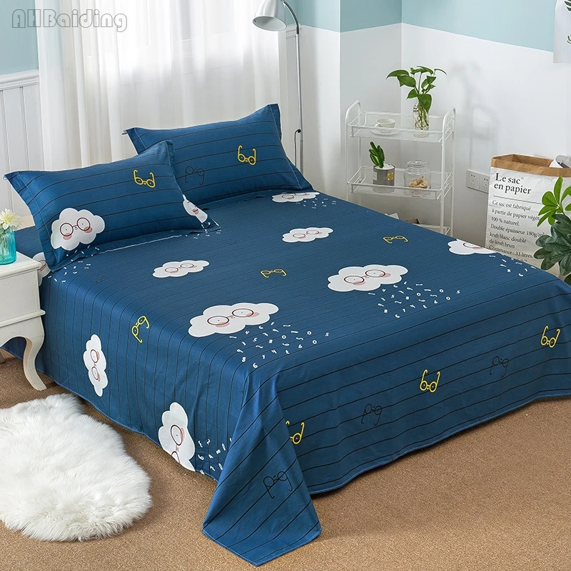 

Home Textile 100% Cotton Flat Sheet Cartoon White Clouds on Blue Stripes Bed Sheets 160x230cm/180x230cm/200x230cm/230x250cm Size