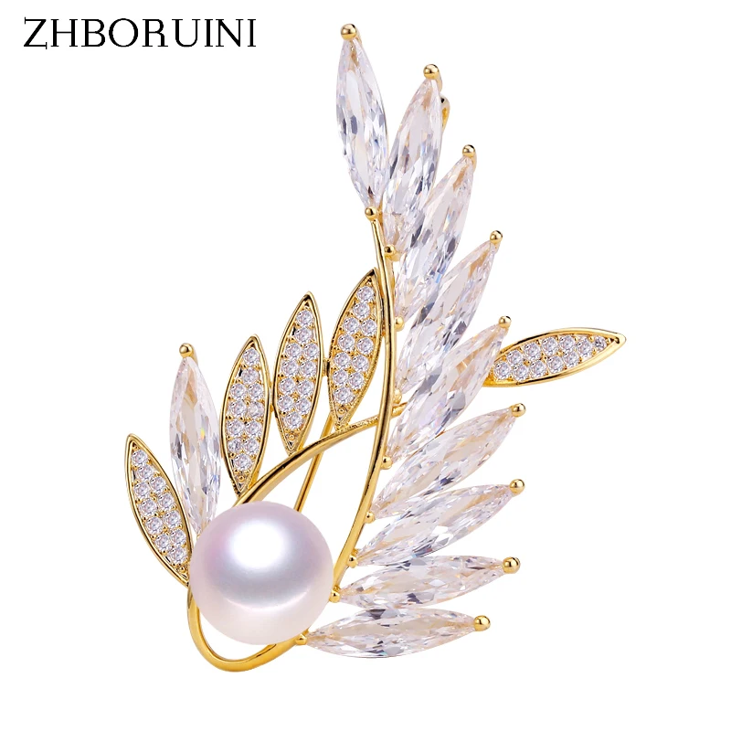 

ZHBORUINI 2019 Natural Freshwater Pearl Brooch Austria Crystals Gold Creative Brooch Pins Pearl Jewelry For Women Accessories