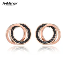 JeeMango модные серьги-гвоздики из нержавеющей стали с кристаллами и двойными кругами, ювелирные изделия из розового золота, Винтажные серьги для девочек JE19091