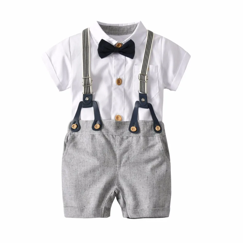 Прямая поставка; одежда для малышей, Комплект Дети; Младенцы комбинезон костюм из галстука-бабочки, короткий рукав костюм для маленького джентльмена, одежда для свадьбы, комплект