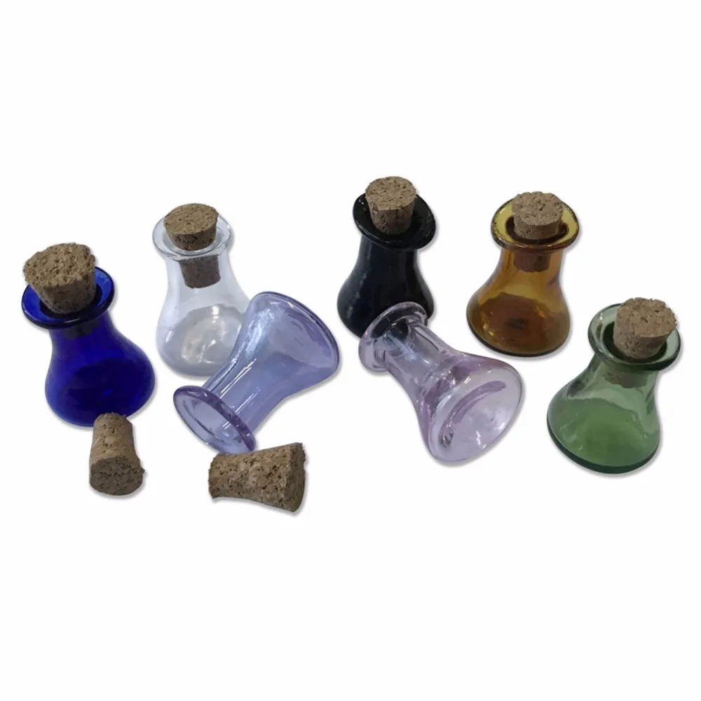 

Mini Glass Color Flask Bottles Model Cute Bottles With Cork Little Flat Bottom Winebottle Gift Tiny Jars Vials Mix 7Colors