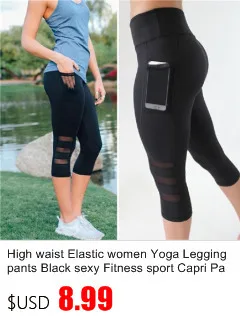 Black Sexy Mesh Woman Yoga Pants Sport Gym Fitness Trousers lady girl Elastic Patchwork Sports Capri Pants legging for sports