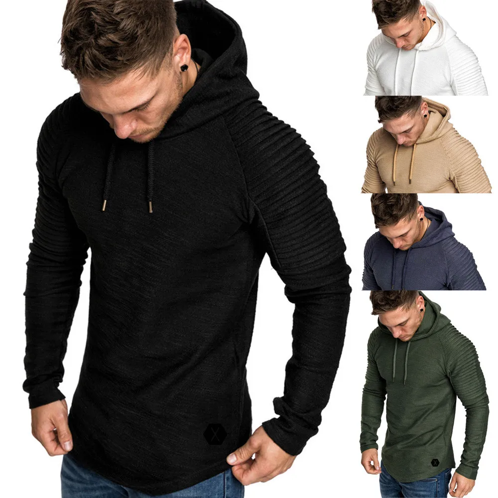 

feitong Fashion Men's Autumn Winter Pleats Slim Fit Raglan Long Sleeve Hoodie Top Blouse Long Sleeve Hoodie Top Blouse XXXL