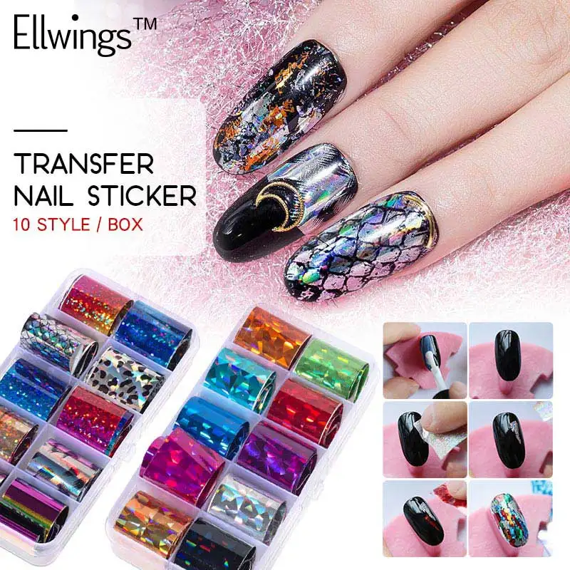 

Ellwings 10Pcs Starry Sky Paper Nail Foils Stickers For Nails Transfer Nail Sticker Need To Use With Transparent Nail Gel