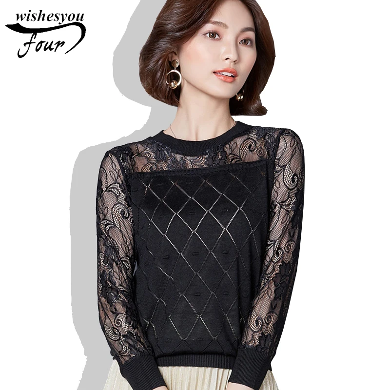 2017 Korean Lace Stitching Thin Women Blouse Female Shirt Fashion ...