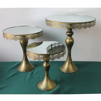 

3 pcs high feet cake stand mirror face fondant cupcake stand sweet table candy bar table decorating