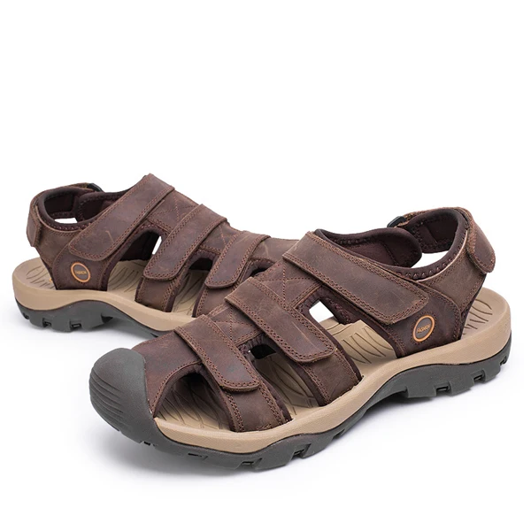 QFFAZ/Вьетнамки; летние мужские сандалии; кожаная мужская обувь из натуральной кожи; удобные модные сандалии на плоской подошве; мужские пляжные сандалии в римском стиле; большие размеры 38-46 - Цвет: Brown