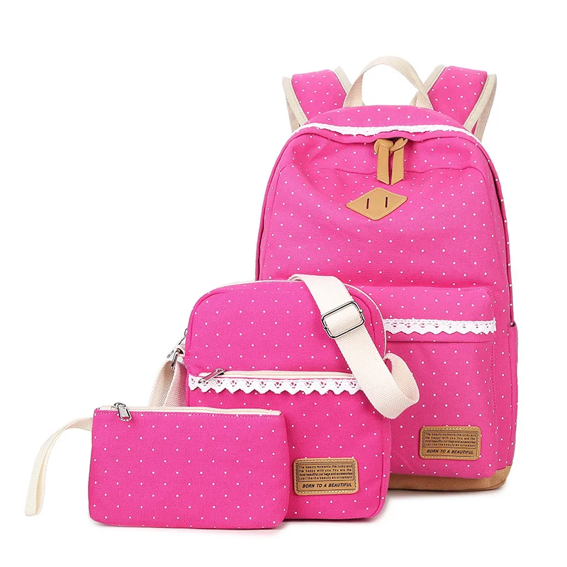 Для женщин рюкзак из парусины с принтом школьные сумки для подростков, рюкзак для девочек милый школьный Дети Карандаш Чехол 3 шт./компл - Цвет: rose
