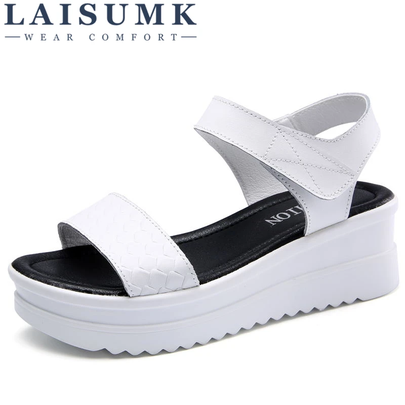 2019 LAISUMK Summer Women Sandals Black White Flat Sandals Women ...