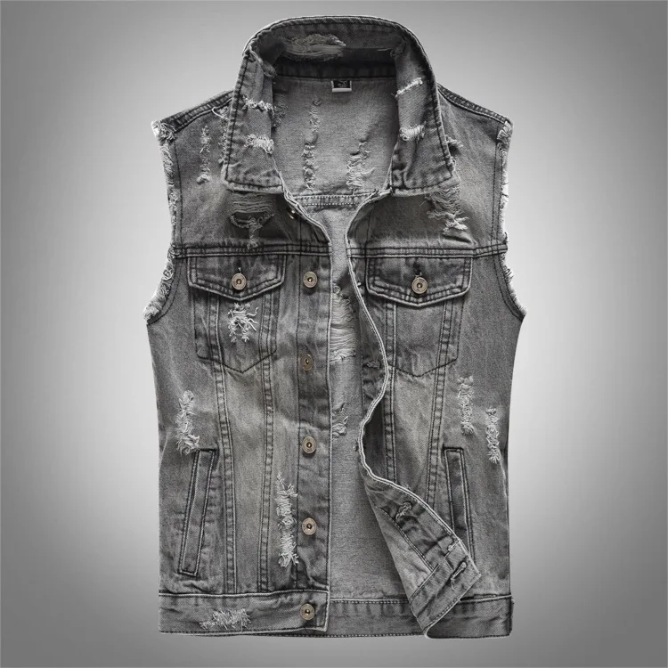 Denim Vest Sleeveless Jackets Mens Casual Vest Korean Waistcoats Ripped Holes Coats spring and summer autumn Tops 2019