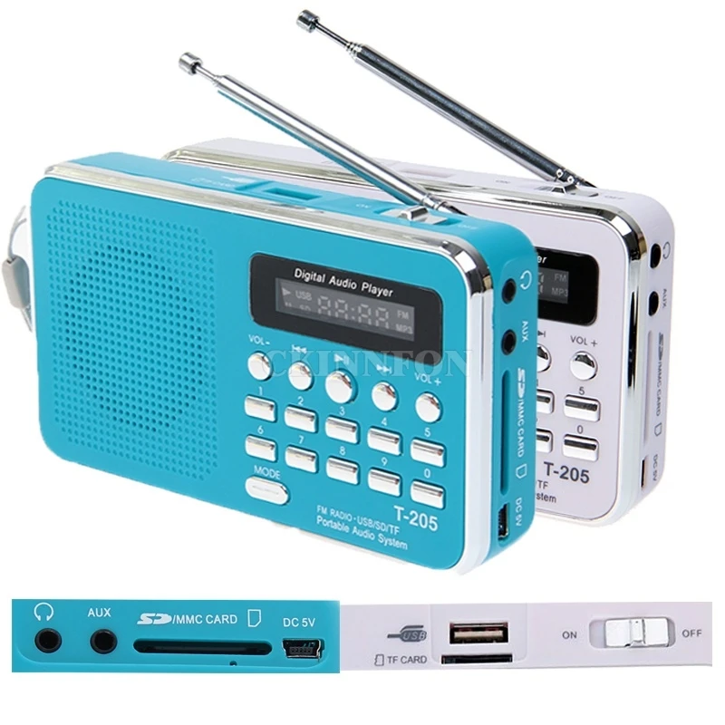 100 ピース/ロット T-205 FM ラジオポータブルハイファイカードスピーカーデジタルマルチメディア MP3  音楽スピーカー白キャンプアウトドアスポーツ