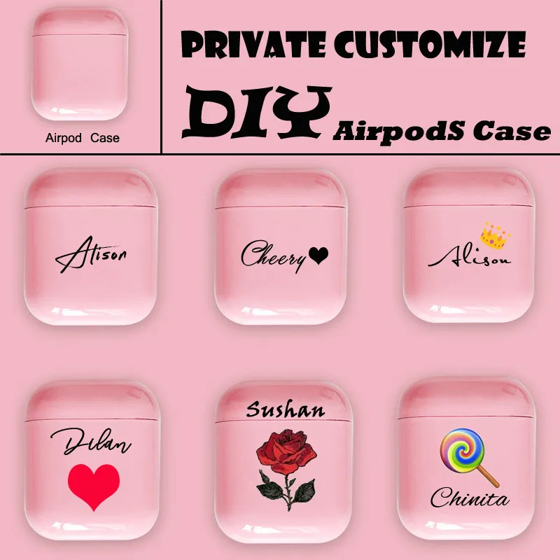 

Cute Custom name/logo/image Hard Plastic Pink Case For AirPods Case for Bluetooth Wireless Airpod Cover DIY Customized Photo Hot