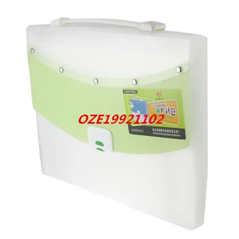 

1PCS Plastic Closure 13-Compartment Hand Carry White Green Holder File Bag