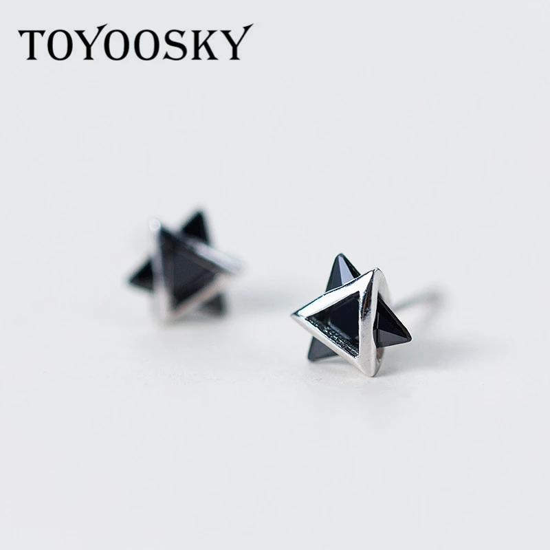 TOYOOSKY 925 пробы серебряные 3D твердые треугольные серьги-гвоздики геометрической формы для женщин мужчин черный белый выбор маленькие серьги ювелирные изделия