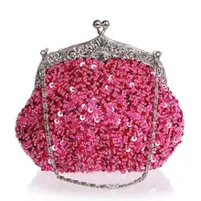 Высококачественная ярко-розовая Женская вышито бисером с блестками Свадебная вечерняя сумка, клатч, сумочка для невесты, вечерние сумочки, мини набор косметики, Сумка Bolso 03162-N