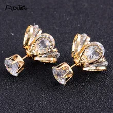 Pipitree Роскошные Двухсторонние серьги-гвоздики с цветочным украшением из серьги с камнями Для женщин ювелирные изделия из золота Цвет Свадебные CZ Кристаллические серьги для женщин Brincos, можно носить