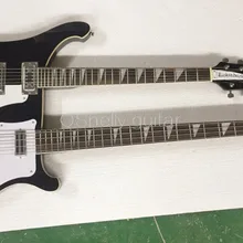 Высокое качество QShelly custom black Rick 2 гнезда с двойной шеей RK 4003 4/6 струны белый переплет Треугольник инкрустация электрический бас гитара