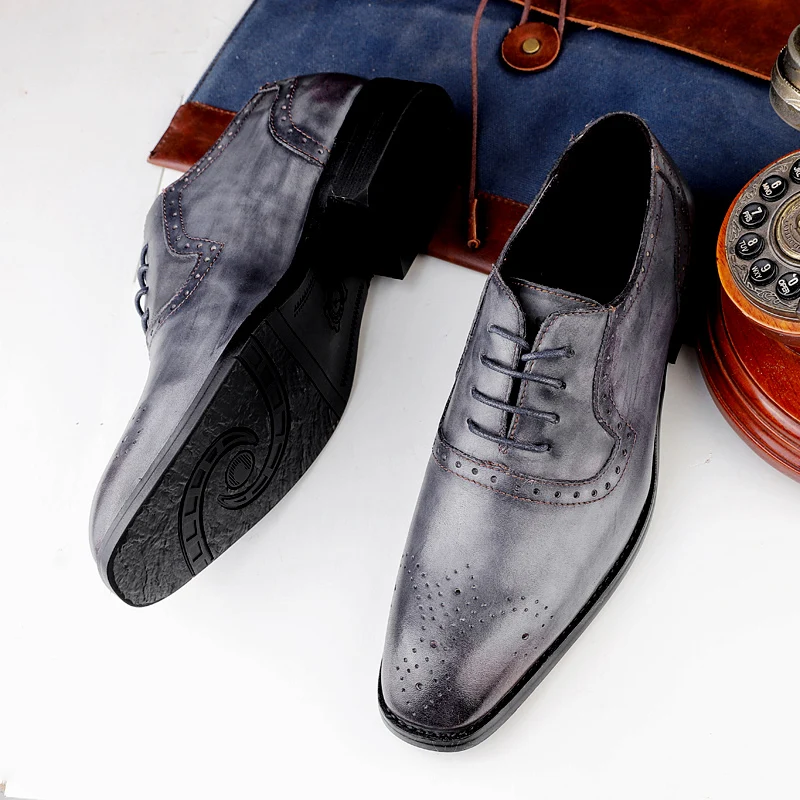 Мужская обувь из натуральной коровьей кожи; броги; свадебные туфли на плоской подошве в деловом стиле; мужские туфли-оксфорды в винтажном стиле