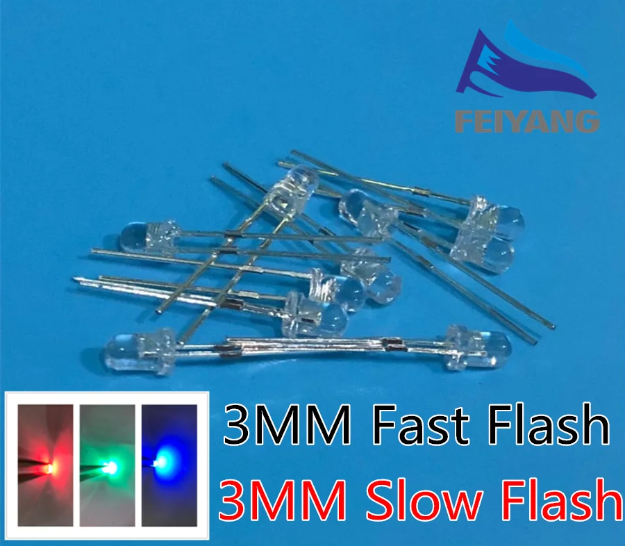 

100pcs/lot F3 3mm Fast/Slow RGB Flash Red Green Blue Rainbow Multi Color Light Emitting Diode Round LED Full Color
