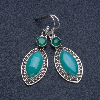 

Natural Chrysoprase Boho Style 925 Sterling Silver Drop Earrings 1 1/2" R1588