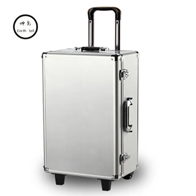 Luxury Aluminum Magnesium Alloy Trolley Luggage Men Business Full Metal