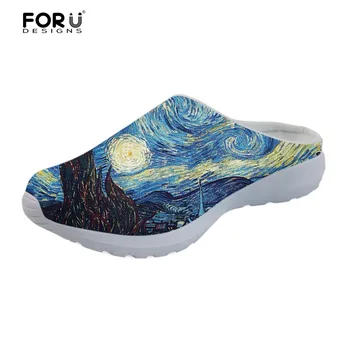 

FORUDESIGNS Women Sandals Fashion 3D Hand Paint Art Design Starry Night Print Women's Beach Water Slippers Galaxy Girls Sandals