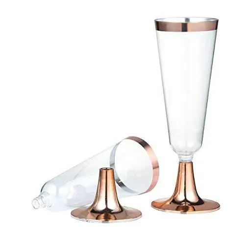 5,5 унций пластиковые флейты цвета розового золота в оправе для шампанского, Прозрачные Жесткие одноразовые вечерние и свадебные чашки премиум-класса, модные флейты для шампанского-25 шт. в упаковке