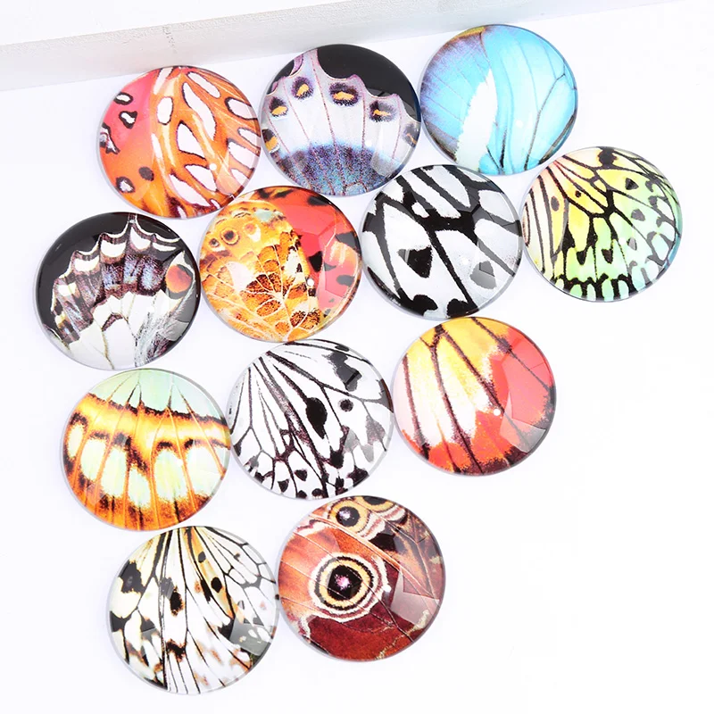 

reidgaller 50pcs mix butterfly winge photo round glass cabochon 12mm 16mm diy flatback handmade jewelry findings for earrings